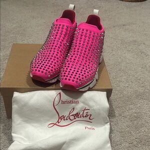 Christian Louboutin Hot Pink Studded Slip-On Sneakers